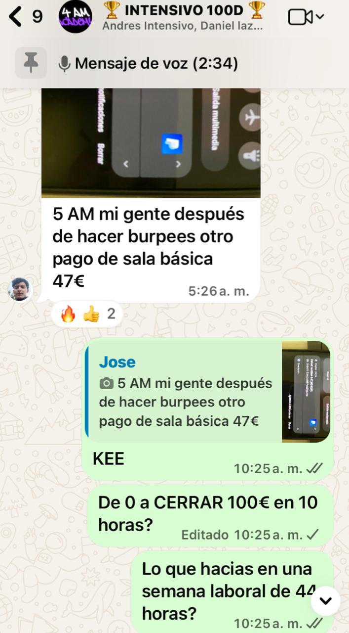 Captura de conversación de un alumno de Nico